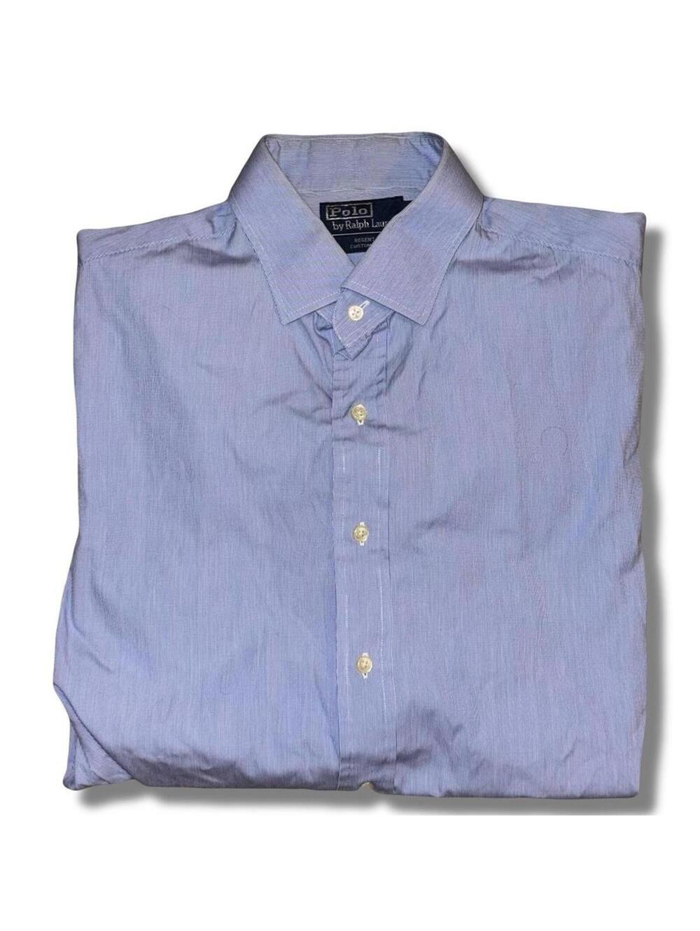 Vintage 90s Polo Ralph Lauren blue dress micro-stripe pattern button down shirt